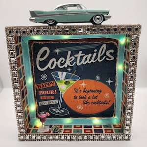 Cocktail Happy Hour bar sign Illuminated Retro Mid Century look