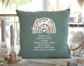 Kommunion Geschenk Kissen mit Regenbogen – personalisiert mit Spruch & Name – Erinnerung zur Kommunion – religiöses Geschenk Mädchen Junge