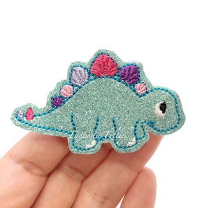 Dinosaur Felties | Dino felties | stegosaurus dinosaur felties | glitter felties | Felt applique | Embroidered Felt | UNCUT | (set of 4)