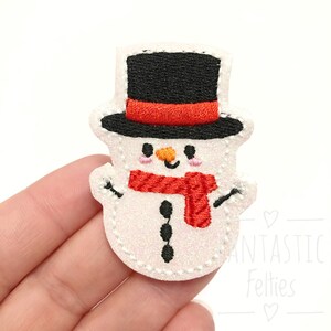 Snowman felties - snowman wearing hat Felties - Christmas Felties - glitter felties | Embroidered Felt - UNCUT | set of 4