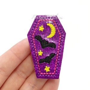 Coffin Felties | EXCLUSIVE | UNCUT | Halloween felties | bat felties | glitter felties | Embroidered Felt | (set of 4)