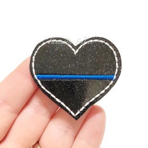 Police heart feltie | thin blue line | back the blue Feltie | glitter heart felties | Felt applique | Embroidered Felt | UNCUT | (set of 4)