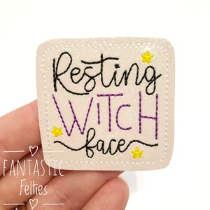 Resting Witch face Felties | witch felties | Halloween felties | witch face felties | glitter felties | Embroidered Felt | UNCUT | set of 4