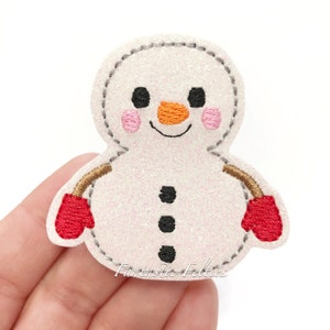 Snowman felties - snow man Felties - Christmas Felties - glitter felties | Embroidered Felt - UNCUT | set of 4