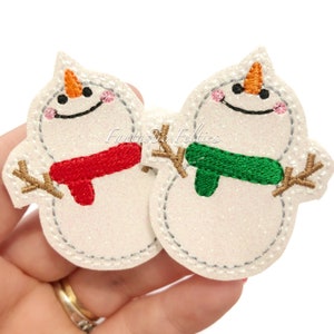Snowman felties - falling snowman Felties - Christmas Felties - glitter felties | cute snowman felties - UNCUT | set of 4