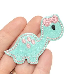 Dinosaur Felties | Dino felties | girl dinosaur felties | glitter felties | Mint Dino felties | Embroidered Felt | UNCUT | (set of 4)