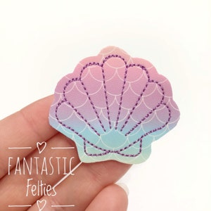 Seashell Feltie | Shell felties | beach felties | ombré scale shell felties | Felt applique | Embroidered Felt | UNCUT | (set of 4)