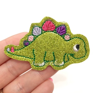 Dinosaur Felties | Dino felties | stegosaurus dinosaur felties | glitter felties | Felt applique | Embroidered Felt | UNCUT | (set of 4)