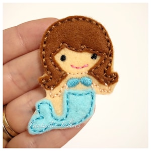 Mermaid Feltie | Felt applique | Embroidered Felt | UNCUT | (set of 4)