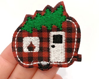 Christmas Camper feltie | Camper Felties | christmas felties | plaid Felties | Embroidered Felt | UNCUT | (set of 4)felties for badge reels
