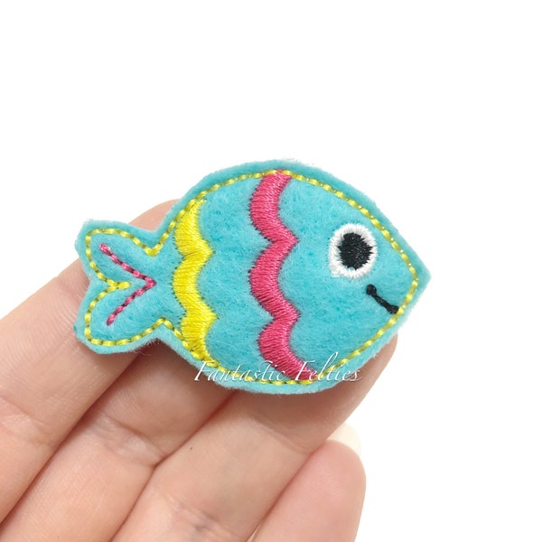 Fish felties | teal fish felties | under the sea felties | beach felties | embroidered felties | jelly fish Feltie | (set of 4)