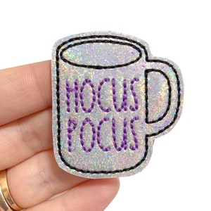 Coffee Feltie | coffee mug felties | witch felties | glitter felties | Felt applique | Embroidered Felt | UNCUT | set of 4