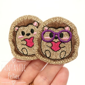 Hedgehog Felties | hedgehog with glasses felties | glitter felties | animal felties | uncut felties | Embroidered Felt | UNCUT | (set of 4)