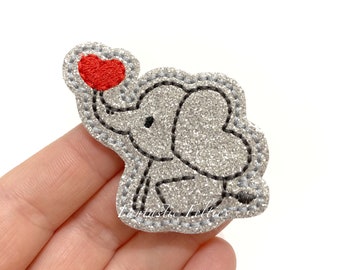 Elephant Felties | Baby elephant Felties | animal felties | valentine felties | glitter felties | Embroidered Felt | UNCUT | (set of 4)