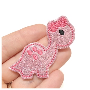 Dinosaur Felties | Dino felties | girl dinosaur felties | pink glitter felties | Felt applique | Embroidered Felt | UNCUT | (set of 4)