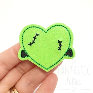 Frankenstein Heart Feltie | Halloween felties | halloween heart felties | Felt applique | Embroidered Felt | UNCUT | (set of 4)