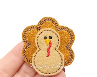 Turkey Feltie - Thanksgiving felties -  - Glitter felties - Embroidered Felt | UNCUT | (set of 4)felties for badge reels