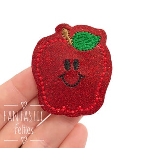 Apple Feltie | cute apple felties | fruit felties | happy apple felties | School felties | Embroidered Felt | UNCUT | (set of 4)