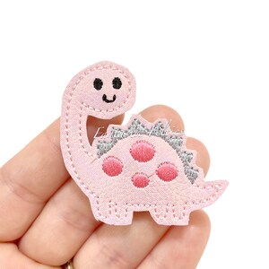 Dinosaur Felties | Dino felties | girl dinosaur felties | glitter felties | Felt applique | Embroidered Felt | UNCUT | (set of 4)