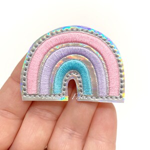 Rainbow Felties | Holographic Rainbow felties | ombré rainbow felties | summer felties | Embroidered Felt | UNCUT | (set of 4)