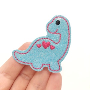 Dinosaur Felties | Dino felties | girl dinosaur felties | mint glitter felties | Felt applique | Embroidered Felt | UNCUT | (set of 4)