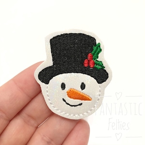 Snowman felties - snow man Felties - Christmas Felties - glitter felties | Embroidered Felt - UNCUT | set of 4