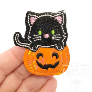 Pumpkin kitty Feltie | UNCUT | Cat felties | kitten felties | halloween cat Felties  | holographic felties | embroidered Felt | (set of 4)