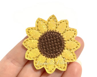 Sunflower Felties | flower felties | glitter felties | sunflower feltie |  | Embroidered Felt | UNCUT | (set of 4)