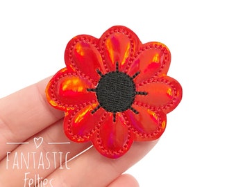 Red Daisy Felties | flower felties | spring felties | daisy flower feltie | summer Felties | Red daisy flower feltie | UNCUT | set of 4