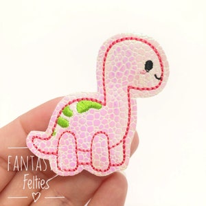 Dinosaur Felties | Dino felties | girl dinosaur felties | brontosaurus felties | Felt applique | Embroidered Felt | UNCUT | (set of 4)