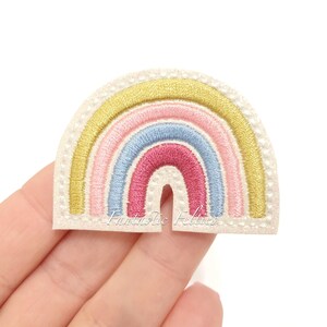 Rainbow Felties | Gold Rainbow felties | boho rainbow felties | glitter felties | Embroidered Felt | UNCUT | (set of 4)