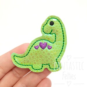 Dinosaur Felties | Dino felties | girl dinosaur felties | glitter felties | Felt applique | Embroidered Felt | UNCUT | (set of 4)