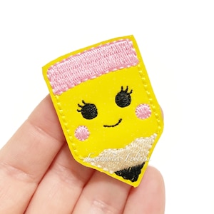 Pencil Felties | School felties | yellow pencil felties | glitter felties| happy pencil feltie  | Embroidered Felt | UNCUT | (set of 4)