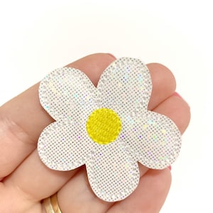 Daisy Flower Feltie | glitter felties | Felt applique | Embroidered Felt | UNCUT | (set of 4)