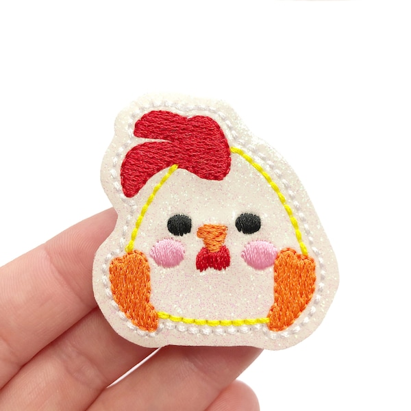 Chicken feltie | animal farm Feltie | baby chicken felties | glitter vinyl felties | Felt applique | Embroidered Felt | UNCUT | (set of 4)