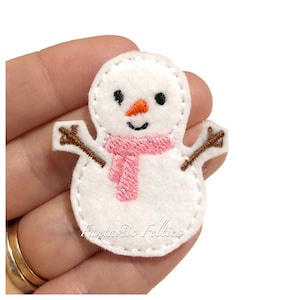 Snowman girl snowgirl Feltie | Christmas Felties | Felt applique | Embroidered Felt | UNCUT | (set of 4)
