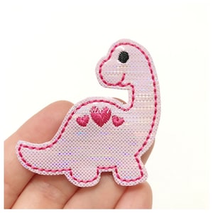 Dinosaur Felties | Dino felties | girl dinosaur felties | pink glitter felties | Felt applique | Embroidered Felt | UNCUT | (set of 4)