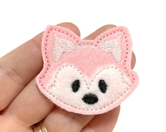 Fox felties | wolf felties | animal felties | pink fox Feltie | Felt Applique | embroidered Felt | UNCUT | (set of 4)felties for badge reels