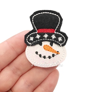 Snowman felties - snow man Felties - Christmas Felties - glitter felties | Embroidered Felt - UNCUT | set of 4