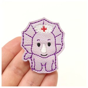 Dinosaur nurse Felties | Dino felties | girl dinosaur felties | medical felties | purple dinosaur | Embroidered Felt | UNCUT | (set of 4)