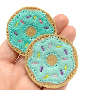 Donut Feltie - donut felties - food felties | mint donut felties  - Embroidered Felt - UNCUT | (set of 4)