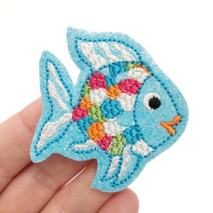 Rainbow Fish Feltie | UNCUT | glitter felties | beach felties | animal felties | Felt applique | Embroidered Felt | (set of 4)