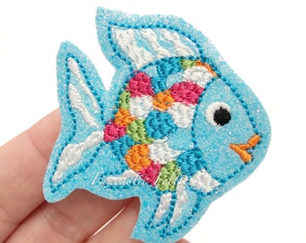Rainbow Fish Feltie | UNCUT | glitter felties | beach felties | animal felties |  | Embroidered Felt | (set of 4)