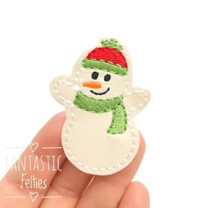 Snowman felties - snow man Felties - Christmas Felties - glitter felties | Embroidered Felt - UNCUT | set of 4