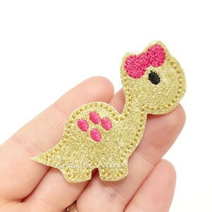 Dinosaur Felties | Dino felties | girl dinosaur felties | pink glitter felties | Felt applique | Embroidered Felt | UNCUT | (set of 4)