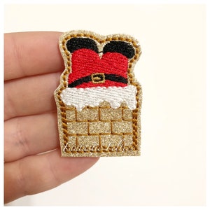 Santa in chimney Feltie - Christmas felties - santa felties - Felt applique - glitter felties - Embroidered Felt | UNCUT | (set of 4)