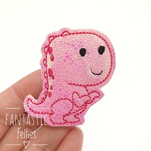 Dinosaur Felties | Dino felties | girl dinosaur felties | pink scale felties | Felt applique | Embroidered Felt | UNCUT | (set of 4)