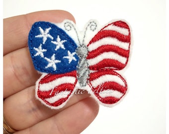 Fourth of July butterfly feltie |  flag Feltie |  | Embroidered Felt | UNCUT | (set of 4)felties for badge reels