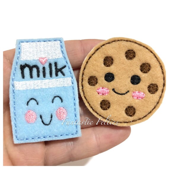 Milk and cookie Feltie | food felties |  | Embroidered Felt | UNCUT | (set of 4)felties for badge reels