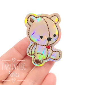 Teddy bear feltie | baby bear felties | bear feltie | animal Feltie | stuffed animal felties | Embroidered Felt | UNCUT | (set of 4)